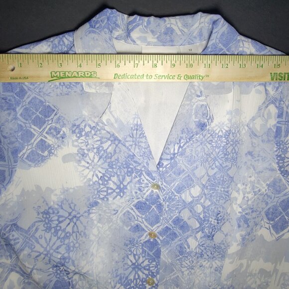 Alfred Dunner Womens Blue and White Short Sleeve Button Up Blouse Size 12 - Picture 10 of 12